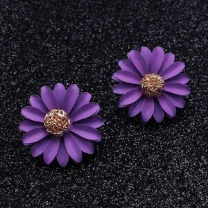 Kenna Layelle Aster Flower Gold Centered Purple Floral Petal Earrings Gift Boxed